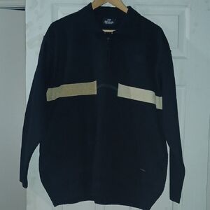 Men's Black and Tan Zip-Up Sweater